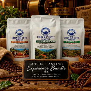 Sierra Blue Coffee Tasting Experience Bundle with Ethiopia Sidama Dara G4, Costa Rica Montano Jaguar, and Brazil Salmo Plus